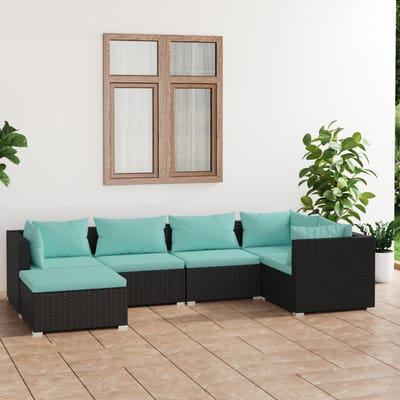 vidaXL - 6-delige - Loungeset - met - kussens - poly - rattan - zwart