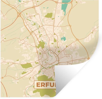 Muurstickers - Sticker Folie - Plattegrond - Erfurt - Vintage - Kaart - Stadskaart - 100x100 cm - Plakfolie - Muurstickers Kinderkamer - Zelfklevend Behang XXL - Zelfklevend behangpapier - Stickerfolie
