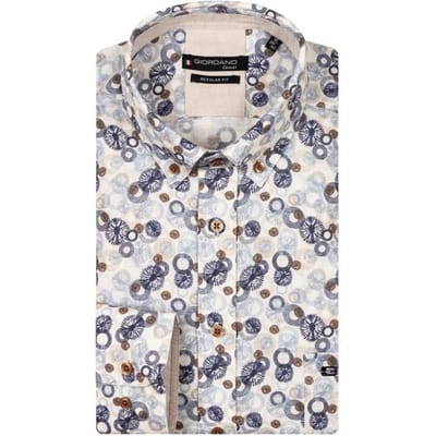 Giordano Overhemd Ivy Linnen Look Abstract Circles Pattern Navy-Multi / male