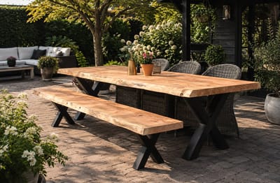Douglas Boomstam Tuintafel - 180 x 90 cm - Stalen X Poten - Inclusief Montage