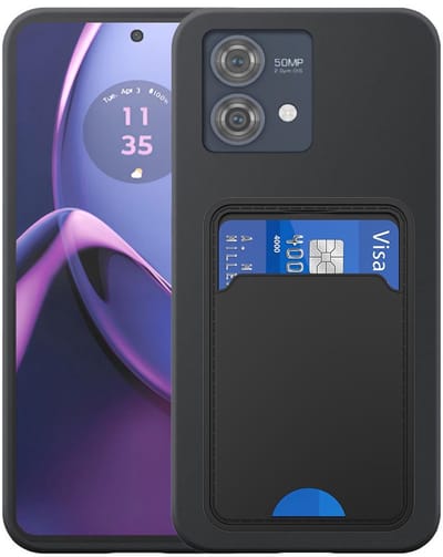 Geschikt voor Motorola Moto G84 Telefoonhoesje met TPU Pasjeshouder - Flexible Back Cover Case Siliconen TPU with Cardslot - Zwart - Smartphonica geschikt voor Motorola Moto G84