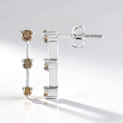 Cavill - Elegante 925 Sterling Zilveren Oorbellen - Met 0,394 Ct I2 Champagne Diamanten - Ronde Briljant Slijpvorm - Luxe Dames Sieraad 17 Mm