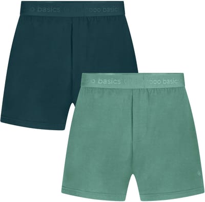 Bamboo Basics Heren Bamboe Loose Fit Boxershorts Kay (2-pack) - Deep Teal, Malachite - Ondergoed Heren - Boxershort Heren Lange pijp - Maat S