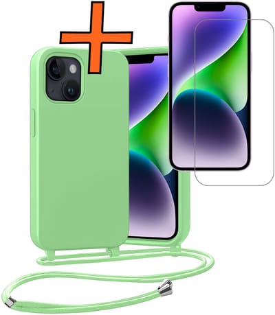 Hoesje Geschikt voor iPhone 13 Mini Hoes Met Telefoonketting Met Screenprotector - Backcover Geschikt voor iPhone 13 Mini Case Met Koord - Groen