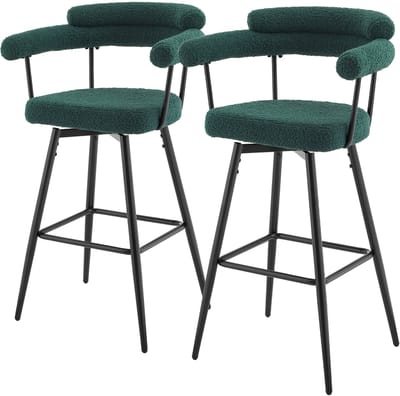 Set van 2 barkrukken 360° draaibaar donkergroen 61x103x55 cm met armleuning, rugleuning en voetensteun tot 120 kg ML design