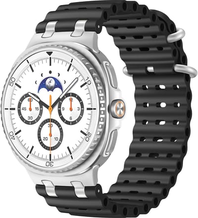 Stravo Ocean Mechanisch Siliconen Horlogebandje geschikt voor Samsung Galaxy Watch 9 (40/44mm) / Watch 8 (40/44mm) / 8 Classic (46mm) – Ademend Ocean-stijl siliconen bandje (Zilver / zwart)