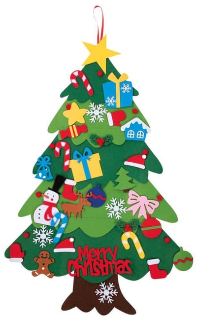 PTIT CLOWN - Kerstboom met viltdecoraties om op te hangen 67 x 100 cm
