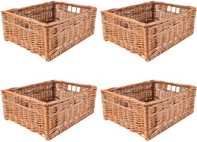 Home 4 x Rieten Mand Opbergdoos | Natuurlijk met Handvatten | 40 x 30 x 16 cm (+/- 2 cm) | Handgemaakt Duurzaam | Ideaal voor Documenten, Kostbaarheden, Speelgoed, Gereedschap Voor Kinderen