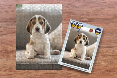 Puzzel Schattige Beagle puppy zit op de bank - Legpuzzel - Puzzel 1000 stukjes volwassenen
