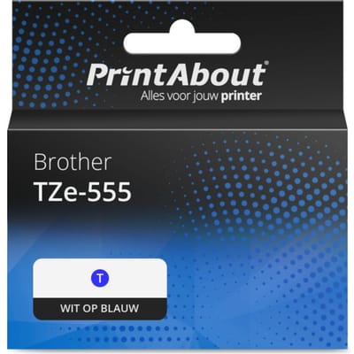 PrintAbout huismerk Tape TZe-555 Wit op blauw (24 mm) Geschikt voor Brother