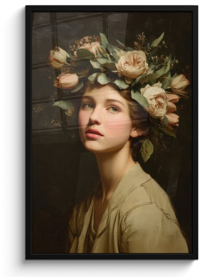 Poster in lijst - Fotolijst 60x90 cm - Posters - Bloemenstilte - Vrouw - Portret - Posterlijst zwart - Decoratie - Wanddecoratie woonkamer - Muurdecoratie slaapkamer