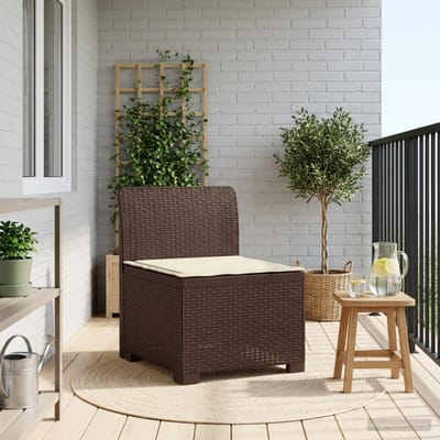 vidaXL - Eén-zits - Tuin - Sofa - met - Kussen - Rieten - Look - PP - Bruin