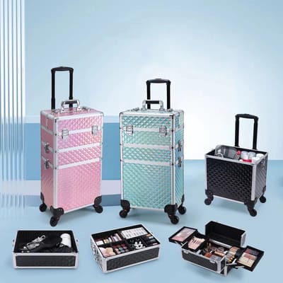 Jently make-up koffer - make-up trolley - make-up set - 35x24.5x67 cm - roze