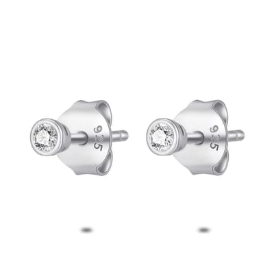 Twice As Nice Oorbellen in zilver, 1 zirkonia, 2 mm