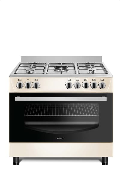 Wiggo WO-E903B(CX) - Gasfornuis - 5 Kookzones - 5 Ovenstanden - Wokbrander - Timer - 5 Jaar Garantie - Créme Rvs