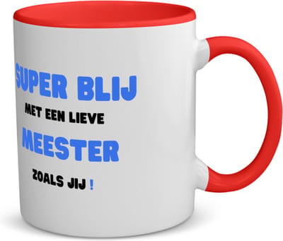 Akyol - super blij met een lieve meester zoals jij koffiemok - theemok - rood - Meester - de liefste meester - verjaardag - cadeautje voor meester - meester artikelen - kado - geschenk - collega's - 350 ML inhoud