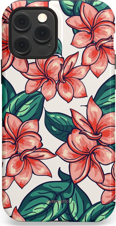 Casetastic hoesje geschikt voor Apple iPhone 12 / Apple iPhone 12 Pro - MagSafe - Dubbellaagse bescherming - Bloemenparadijs - Fashion Case - Petrol Koraal Perzik Wit