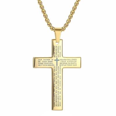 Fako Bijoux - Cubaans Kruis Voor Mannen Large - Ketting Met Kruis - Heren Ketting - Holy Cross - 34x50mm - 60cm - 2.5mm - Stainless Steel - RVS - Staal - Goudkleurig