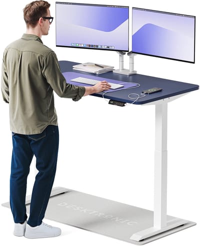 Desktronic HomeOne Zit-sta Bureau Elektrisch In Hoogte Verstelbaar, 140x70 cm Wit/Blauw, Stille Dubbele Motor, Hoogte 72-119cm