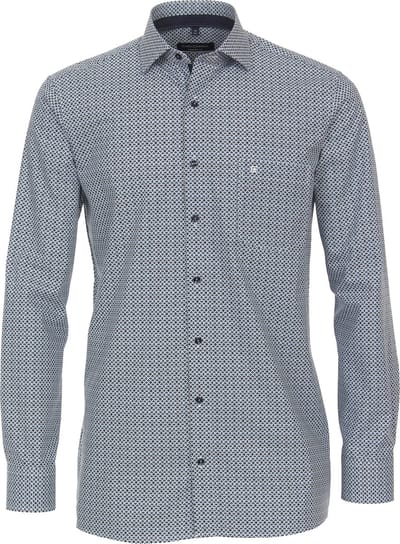 CASA MODA comfort fit overhemd - popeline - blauw met wit dessin - Strijkvriendelijk - Boordmaat: 48