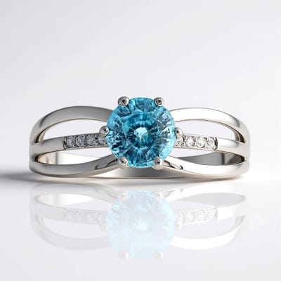 Cavill - 925 Sterling Zilveren Ring Geplatineerd - 1,554 ct Blauwe Ratanakiri Zirkoon - 8 Pavé Zirkonia 0,053 ct - Modern Elegant Design - Maat 19 20