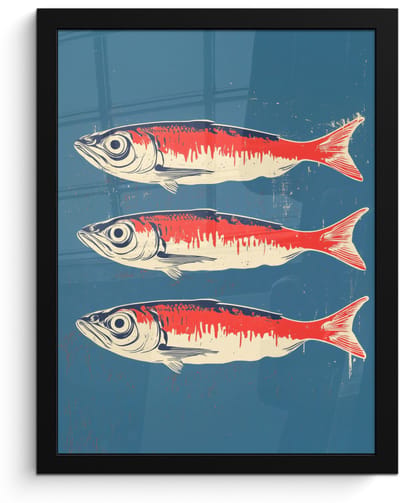 Poster in lijst - Fotolijst 30x40 cm - Posters - Vissen - Rood - Blauw - Posterlijst zwart - Decoratie - Wanddecoratie woonkamer - Muurdecoratie slaapkamer