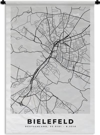 Wandkleed - Wanddoek - Duitsland - Plattegrond - Kaart - Bielefeld - Stadskaart - 120x180 cm - Wandtapijt