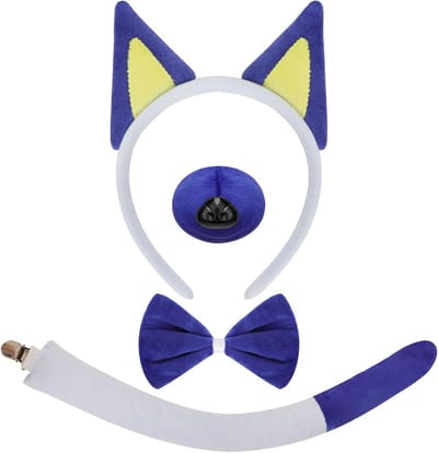 Complete 4-delige hondenkostuum set met accessoires voor volwassenen en kinderen, inclusief oorband, staart en strik voor Halloween en feestjes