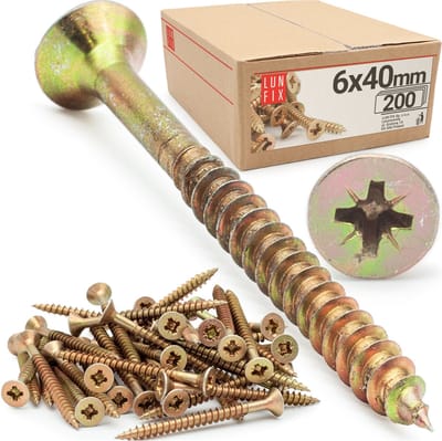 LUN FIX - Universeelschroef 6x40 mm - 200 stuks - Kruiskop PZ3 - Verzonken kop - Houtschroeven