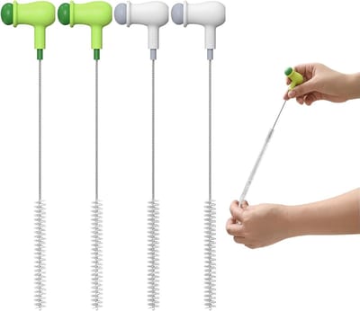 4-pack stroborstels Nieuwigheid 2-in-1 ontwerp Kleine flesborstel & Dekselreinigingsborstel, Lange pijpreinigers Nylon borstels voor het reinigen van herbruikbare rietjes, Reageerbuis