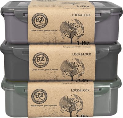 Lock&Lock ECO Vershoudbakjes - Diepvriesbakjes - Meal prep bakjes - 1,6 liter - Set 3 stuks - 100% Gerecycled Plastic - Lekvrij - Duurzaam - Zero Waste - Magnetron bakjes met deksel - Diepvriesdozen - Lunchbox - Bewaarbakjes - Vershouddoos