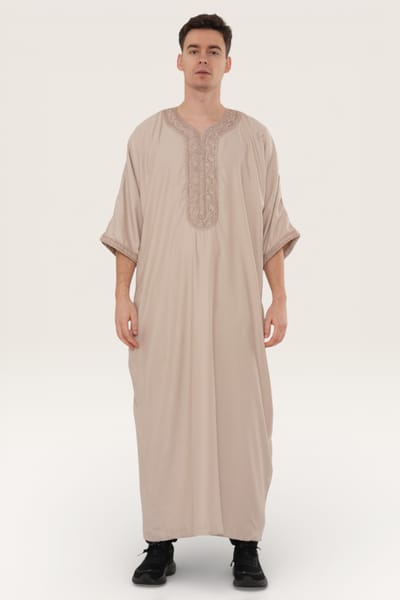 Heren beige Marokkaanse Thobe gewaad Djellaba Gandoura Eid Jubba LFS-HM66