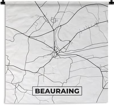 Wandkleed - Wanddoek - België – Beauraing – Stadskaart – Kaart – Zwart Wit – Plattegrond - 180x180 cm - Wandtapijt
