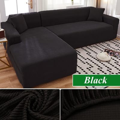 Bankhoes voor woonkamer dikke elastische polar fleece 1 /2 /3 /4 zits L-vormige hoekbankhoes voor bank chaise longue 1 Seater 90-130cm zwart