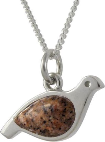 AuBor ®. Hanger. Zilver. De sneeuwhoen met witte sneeuw quarts en bruine graniet.
