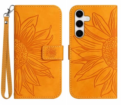 Coverup Hoesje - Geschikt voor Samsung Galaxy S25 FE Hoesje - Coverup Zonnebloem Book Case met Koord - Oranje