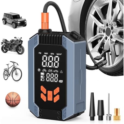 GELLDG Draagbare luchtcompressor - 4 standen - Oplaadbaar - Autobandenpomp - Met digitaal LCD-display en USB-poort - Mini draagbare compressor - Geschikt voor auto's, motoren, fietsen en ballen