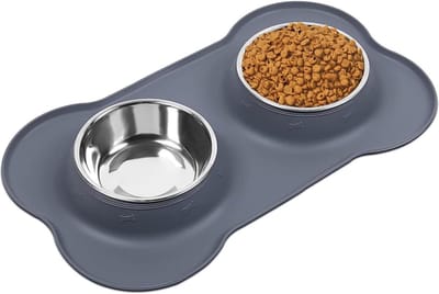 Hondenkom Set - Voerbakken Huisdier - Schoon Eten en Drinken - Antislip en Morsbestendig - 2 x 350 ml - Grijs