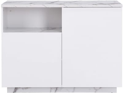 Vente-unique Centraal keukeneiland met 2 deuren en 1 nis van mdf - Marmereffect - CORELINA L 120 cm x H 90 cm x D 60 cm