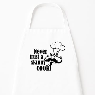 Keukenschort "Never trust a skinny Cook" | Cadeau voor Kookliefhebbers | Wit | Kerst- of sinterklaascadeau
