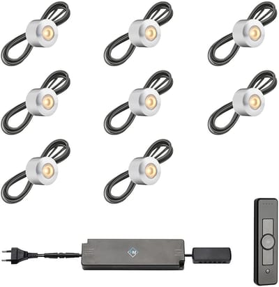 LED veranda opbouwspots Gomera ab inclusief trafo en afstandsbediening - 3W / dimbaar / opbouwspot / terrasoverkapping / overkapping / serre / carport / warm wit / rond / 230V / IP44 / set van 8 stuks