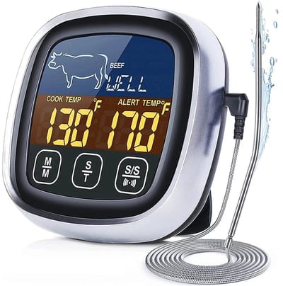 Digitale Vleesthermometer met Sonde - Kernthermometer voor BBQ & Oven - Touchscreen LCD met Alarm & Timer - Zwart