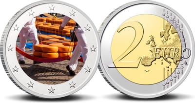 2 Euro munt kleur Alkmaar Kaasmarkt