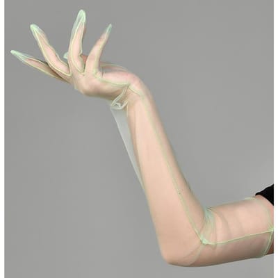 Gants Dentelle Ultra-Fins pour Femmes Sexy Été Protection Solaire Gants de Conduite Fil de Maille Longs Doigts Gants Tactiles Mitaines Cosplay 55CM beige