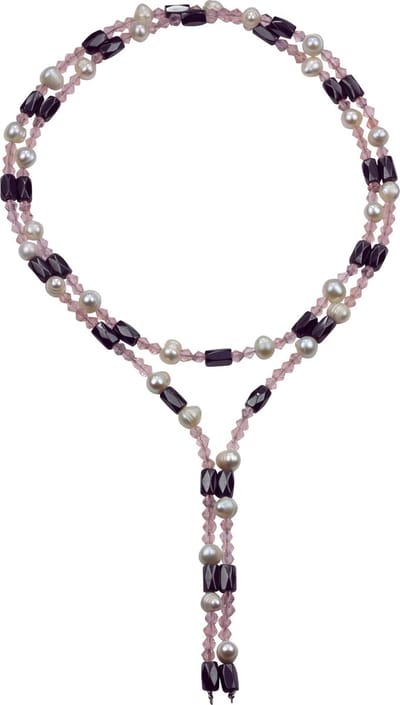 Zoetwaterparel en edelstenen ketting Pearl Pink Crystal Magnetite Wrap - echte parels - parelketting - parel armband - magnetiet - wit - zwart - roze - sieraden zakje - parelketting dames - parel armband dames