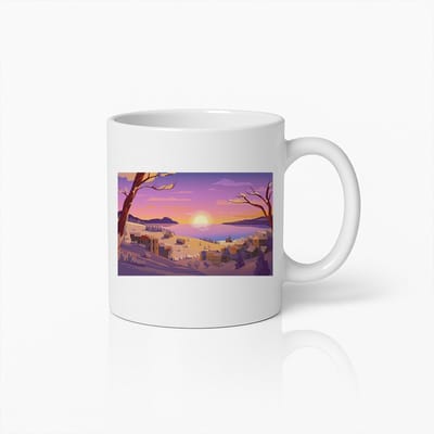Zonsondergang Dorpslandschap Mok – Prachtige Avondscène Keramische Koffiebeker – Ideaal Cadeau voor Natuur- en Reisliefhebbers – 330ml