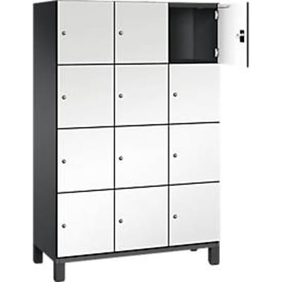 C+P Cambio lockerkast, 3 vakken, 12 vakken, op poten, B 1200 x D 525 x H 1980 mm, zwart-grijs/wit