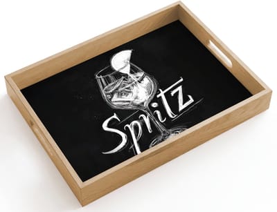 Dienblad hout 40x30 cm - Schootdienblad - Glas spritz - Krijtletters - Ijsblokjes - Citroen - Borrelplank rechthoek - Plateau dienbladen