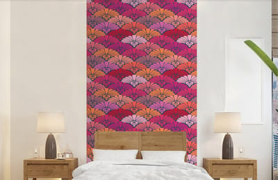 Behang - Fotobehang Patronen - Art Deco - Roze - Bloemen - Breedte 120 cm x hoogte 240 cm
