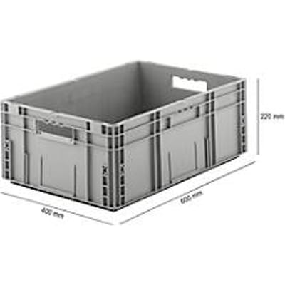 Stapelbak Eurobox MF 6220 - polypropeen - L 600 x B 400 x H 220 mm - 41,6 L  - open handgrepen - grijs